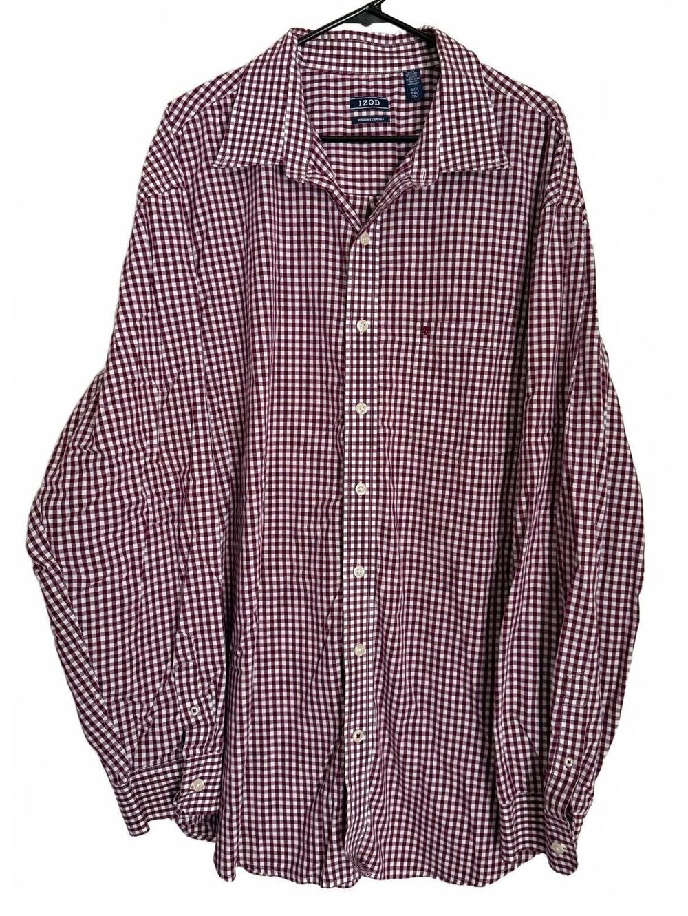 IZOD Premium Essentials Men's Casual Shirt Size 3XLT Tall Preppy Red White Check